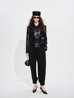 audreyyang High Stretch Elastic Waist Tapered Casual Women Black Polyester Sweatpants