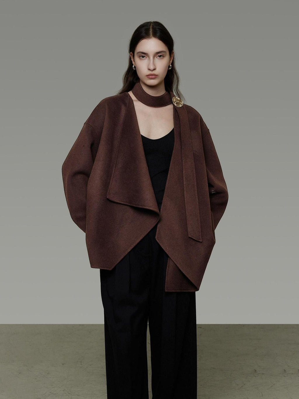 unspoken Pure Sheep Wool Lapel Collar Loose Fit 3D Cut Office Coffee Wool Coats