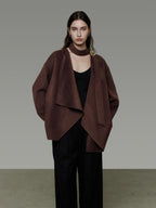 unspoken Pure Sheep Wool Lapel Collar Loose Fit 3D Cut Office Coffee Wool Coats