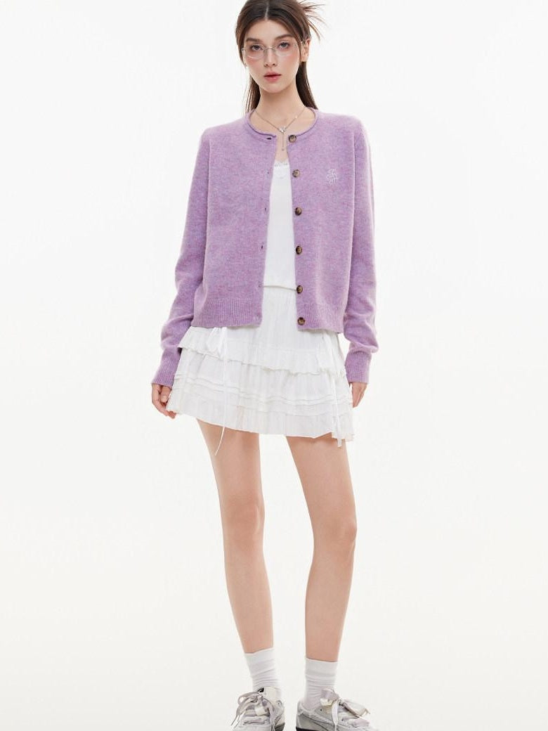 ikyou Eco Recycled Warm Commuter Loose Embroidered Knit Long Sleeve Purple Cardigans