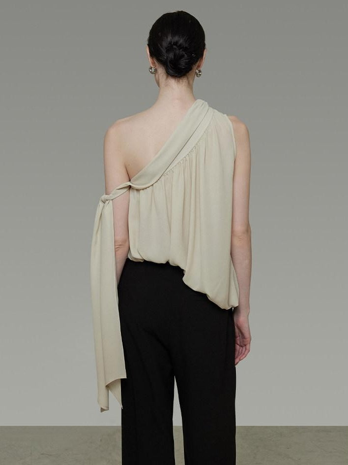 unspoken Polyester French Asymmetric One Shoulder Loose Fit Women Solid Camisoles