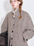 fano 70 Wool 30 Polyester Light Brown Women Korean Commuter Stand Collar Wool Coats