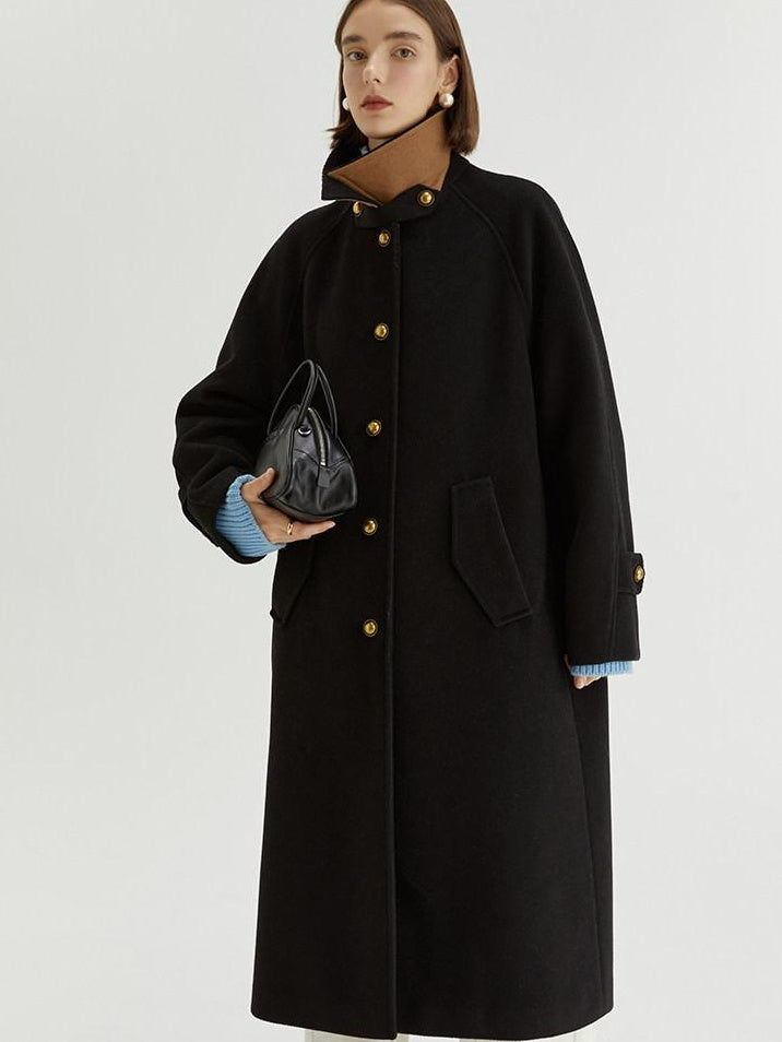 fano Insulated Minimalist Commuter Straight Raglan Sleeve Women Poly Blend Long Coats