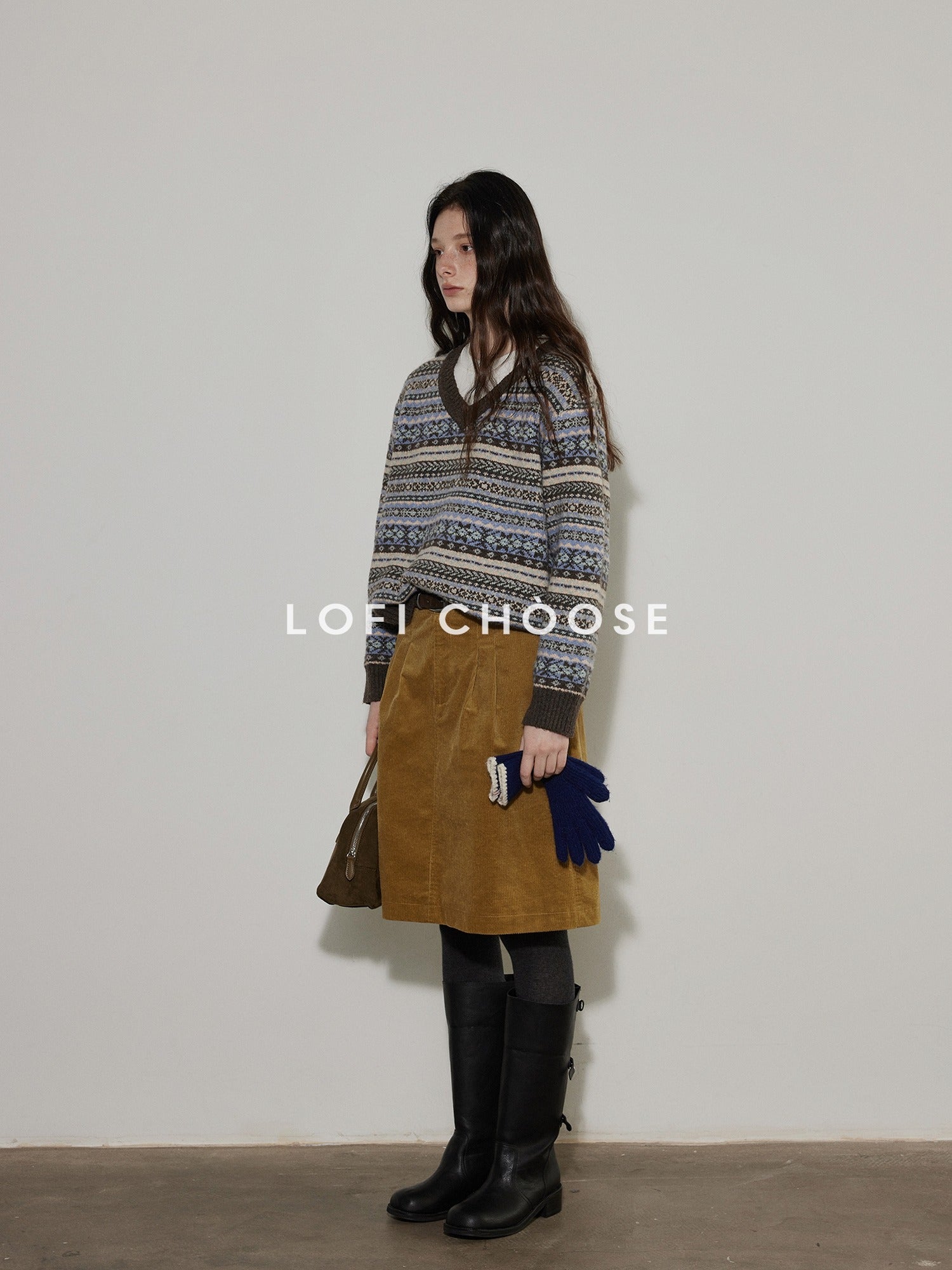Lofi choose Cozy Thick V-neck Oversized Commuter Knit Pullover Brown Sweaters