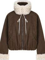 fano Insulated Stand Collar Straight Fit Commuter Dark Coffee Zipper Puffer Jackets