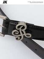 ikyou Two Layer Smooth Leather Slim Versatile Alloy Pin Buckle Women Black 3Cm Belts