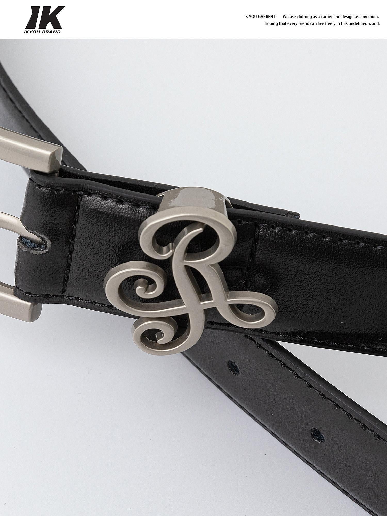 ikyou Two Layer Smooth Leather Slim Versatile Alloy Pin Buckle Women Black 3Cm Belts