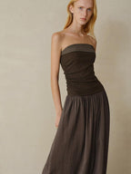 someonesometimes Tencel Modal Splice Slim Off Shoulder Strapless Casual Taupe Maxi Dresses