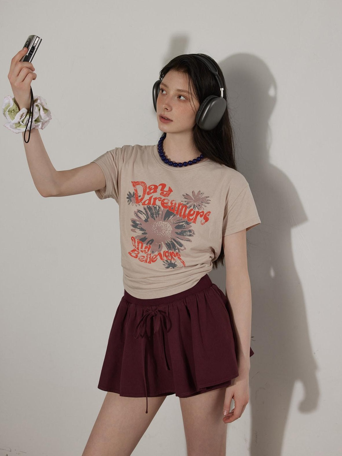 Lofi choose Cotton Floral Printed Loose Casual Round Neck Women Blue Short Sleeve T-Shirts