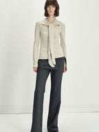 someonesometimes Asymmetrical Tie Natural Waist Micro Flare Women Polyester Blend Flared Pants