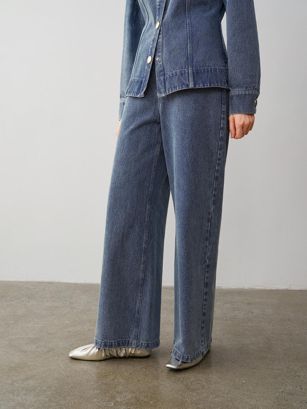 audreyyang 100% Cotton Vintage Loose Fit Button Long Sleeve Denim Women Top & Pants Sets