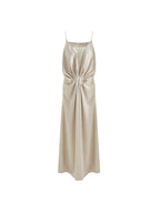 unspoken Satin Minimal V-neck Camisole Natural Waist City Commuter Women Maxi Dresses