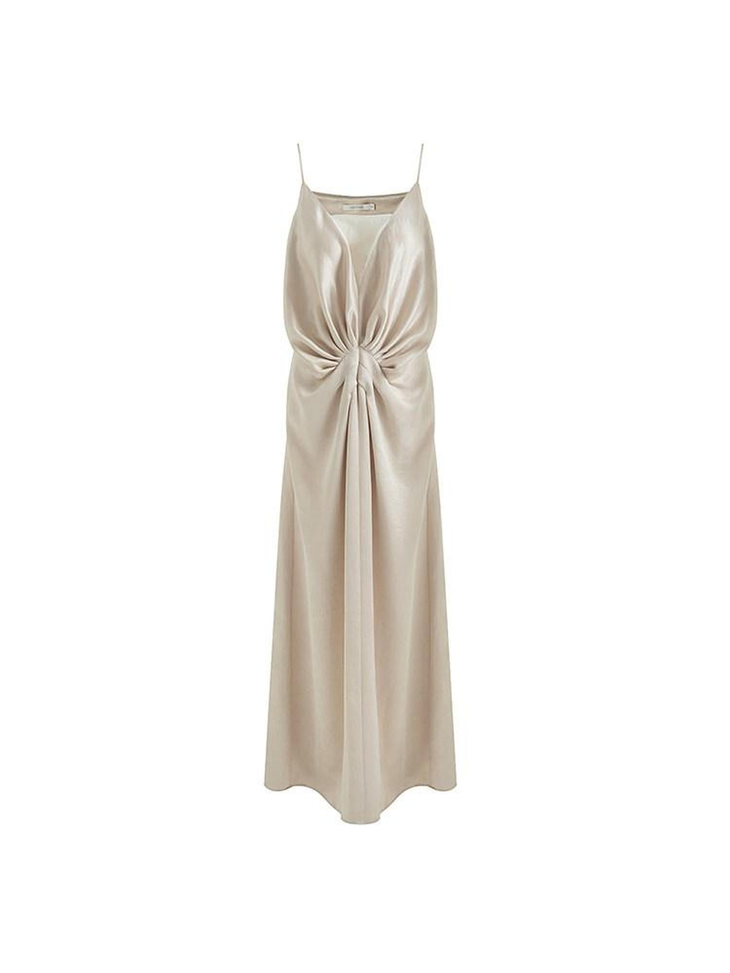 unspoken Satin Minimal V-neck Camisole Natural Waist City Commuter Women Maxi Dresses