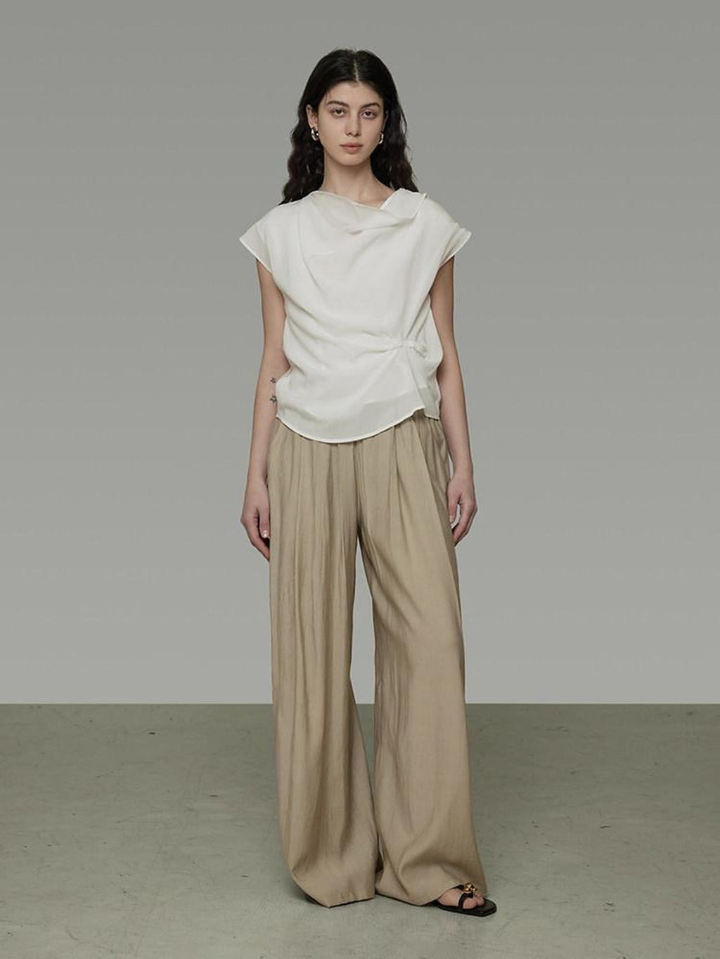 unspoken Lyocell Shape Retention Office Sleeveless Loose Fit Women White Blouses