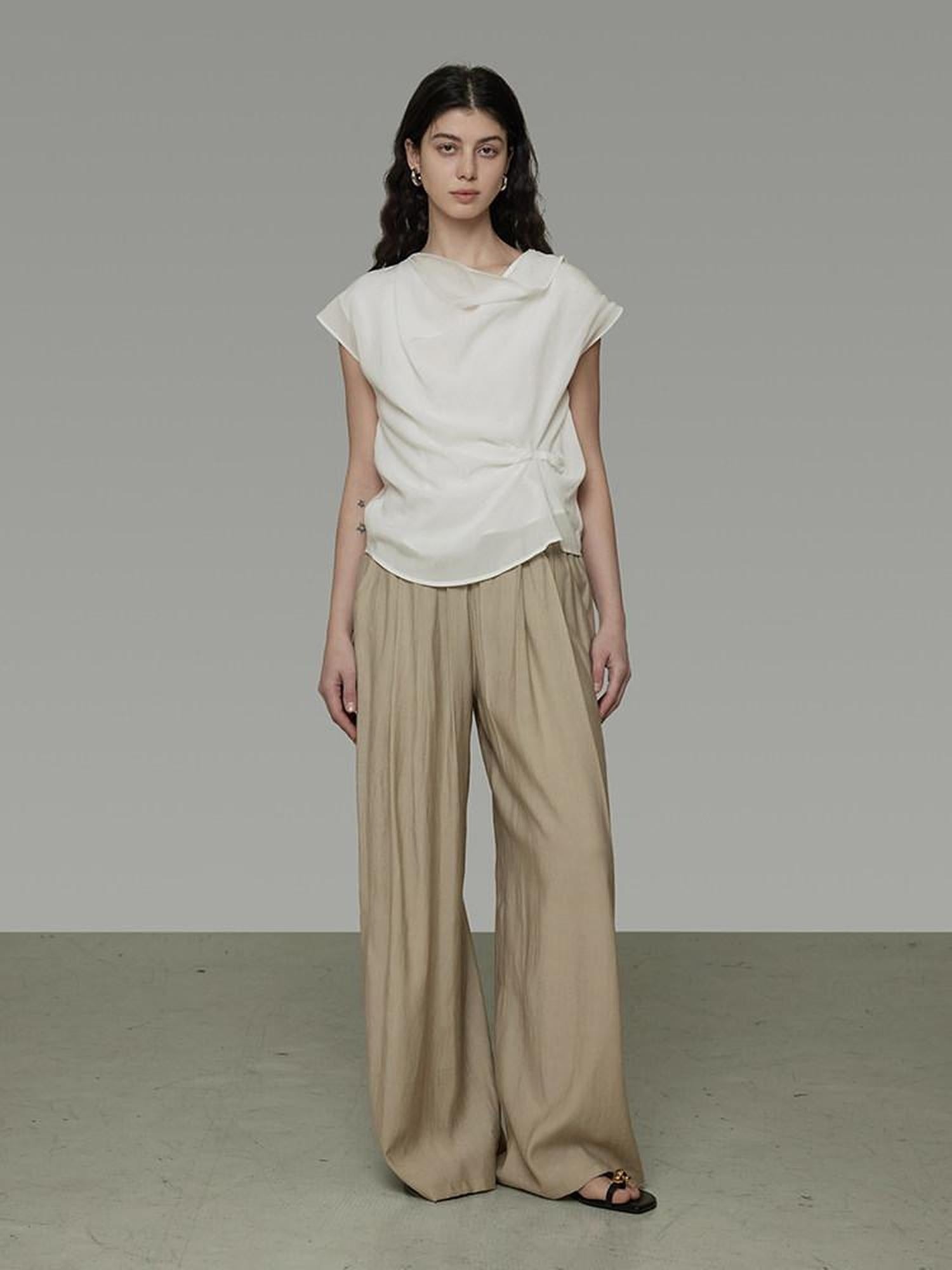 unspoken Lyocell Shape Retention Office Sleeveless Loose Fit Women White Blouses