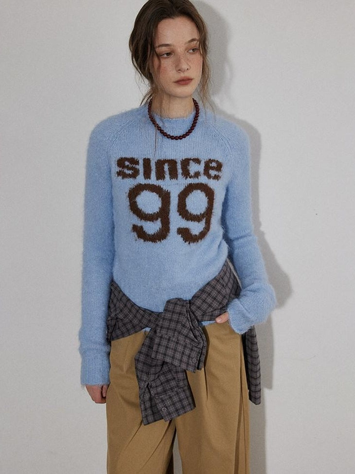 Lofi choose Soft Knit Relaxed Crewneck Pullover Women Commuter Cloud Blue Sweaters