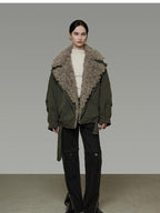 unspoken Thick Cotton Loose Fit Patchwork Commuter Zipper Dark Green Puffer Jackets