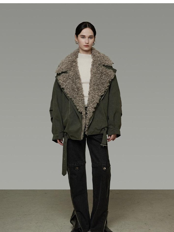 unspoken Thick Cotton Loose Fit Patchwork Commuter Zipper Dark Green Puffer Jackets