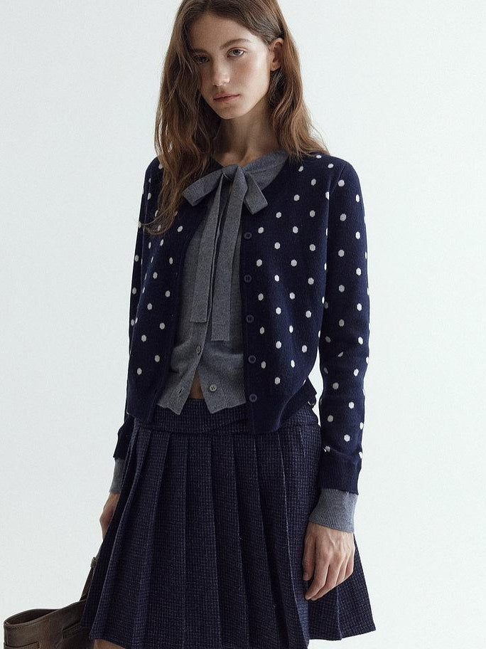 fano Slim Fit Polka Dot Button Front Long Sleeve Women Knitwear Tops Cardigans