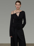 unspoken Breathable Viscose Blend Minimal Commuter Loose Asymmetric Shoulder Knit Sweaters