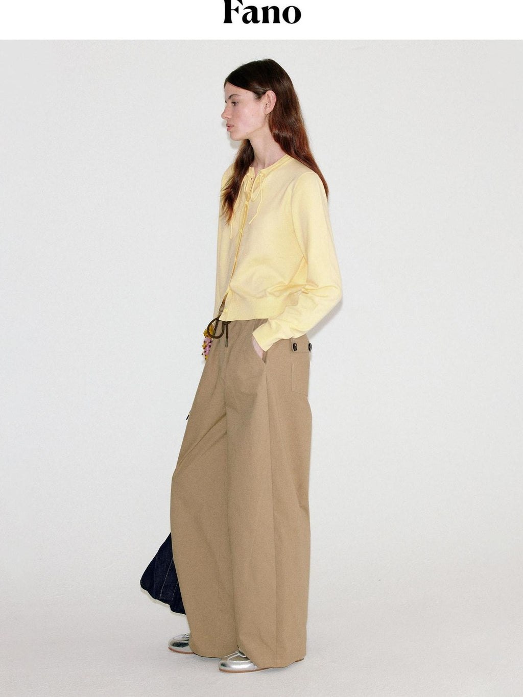 fano Cotton Elastic Waist Pocket Korean Workwear Women Khaki Straight Pants
