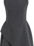 fano Polyester Stretch Korean Office Cocoon Sleeveless Gray Women Vest Midi Dresses