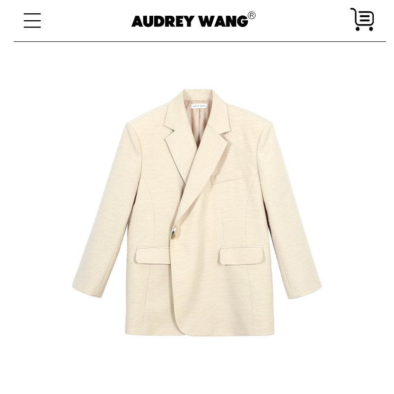 audreyyang_Oversized_Wool_Single_Button_Notch_Lapel_Long_Sleeve_Women_Cream_Black_Blazers_MISSTT