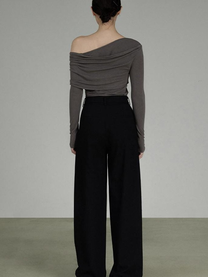 unspoken Slim Ruched Office Knit Long Sleeve Women Sage Green Off Shoulder Crop Tops