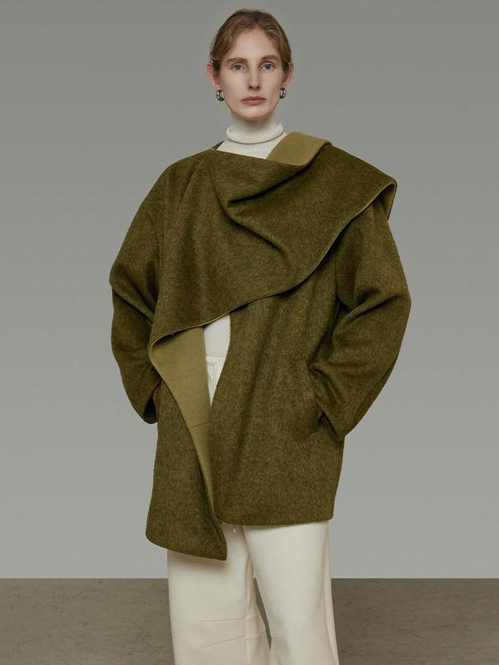 unspoken Asymmetrical Lambswool Blend Oversized Minimal Commuter Tailored Wool Coats