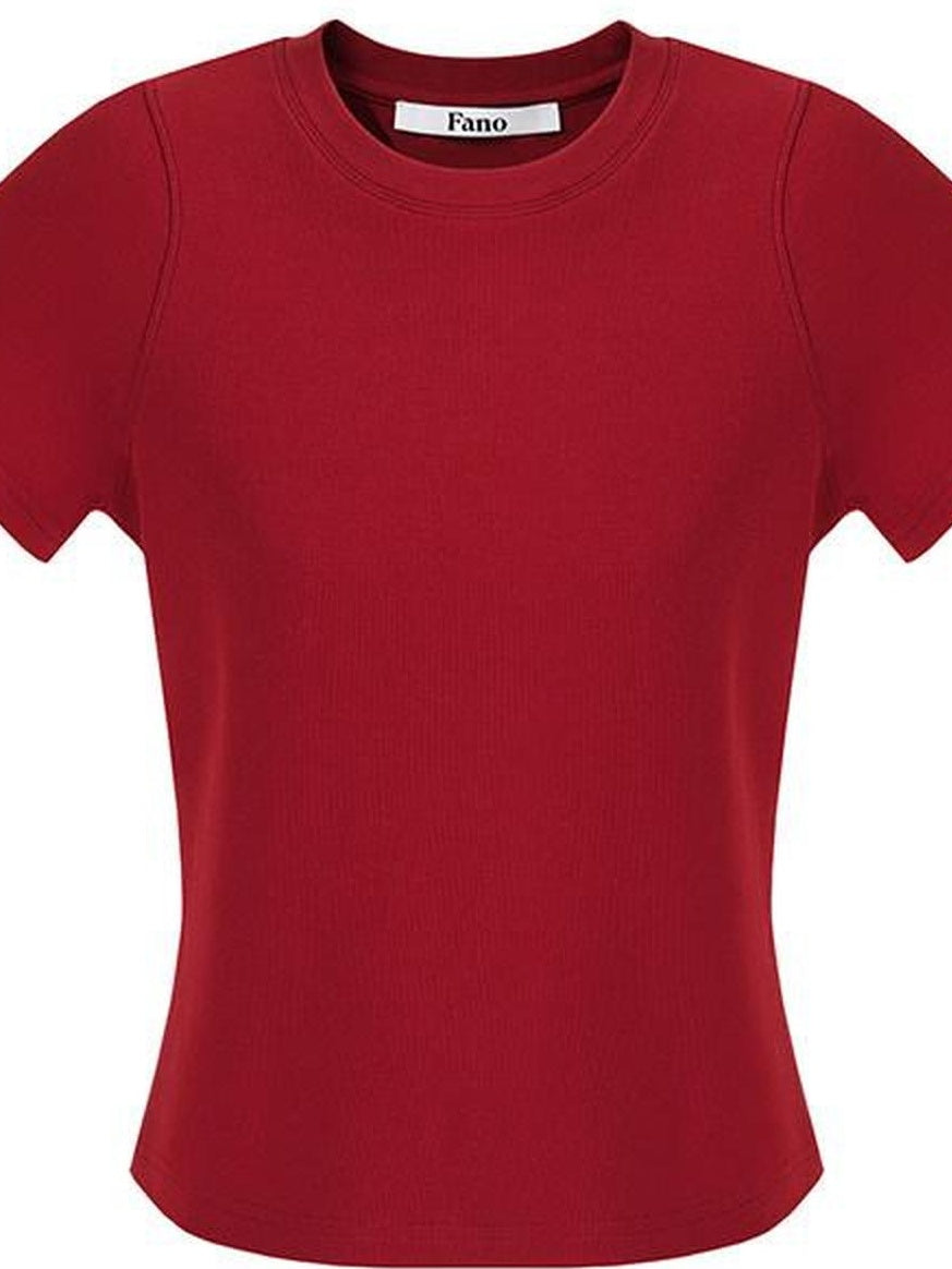 fano Soft Cotton Korean Slim Crew Neck Short Sleeve Women Crop Tee Basic Crop Tops