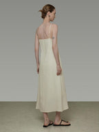 unspoken Embroidered Tencel A Line Cami V-neck Natural Waist Office White Maxi Dresses