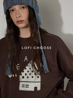 Lofi choose Fleece Lined Cotton Loose Fit Crewneck Pullover Commuter Sweatshirt