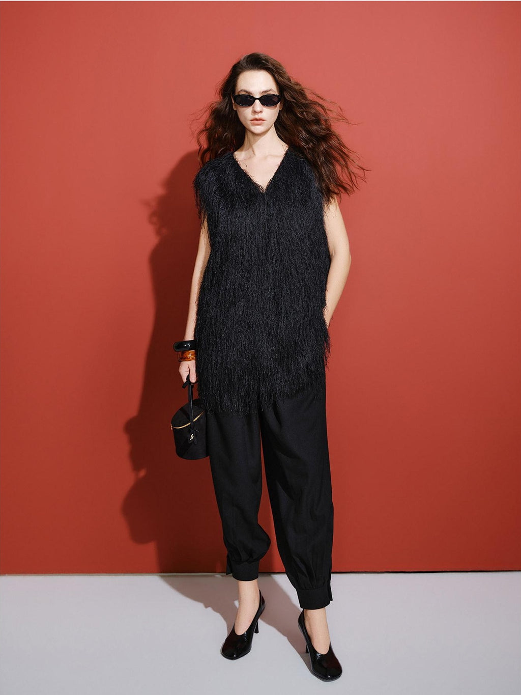 audreyyang Polyester V-neck Mid Length Loose Fit Single Wear Women Casual Vests