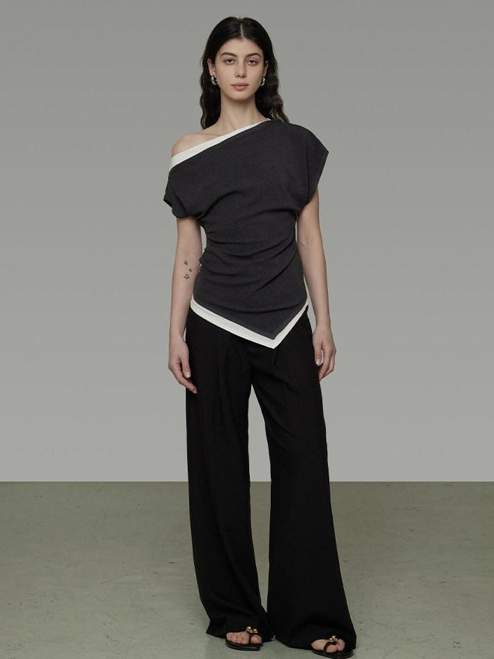 unspoken Viscose Knit Slim Minimal Women Colorblock Off Shoulder Crop Tops