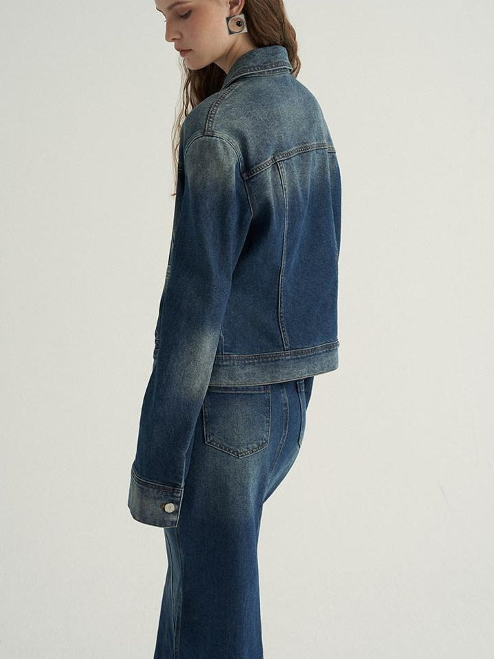 someone sometimes High Cotton Denim Blue Long Sleeve Collared Buttoned Women Top & Skirt Sets