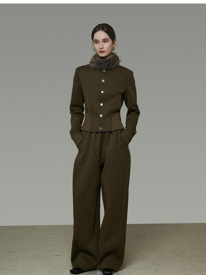 unspoken Breathable Cotton High Waist Minimal Office Heather Green Wide Leg Pants