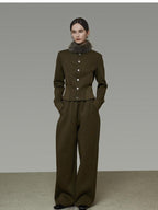 unspoken Breathable Cotton High Waist Minimal Office Heather Green Wide Leg Pants