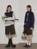 Lofi choose High Waist Cotton Slit H Line Loose Office Women Seaweed Green Midi Skirts