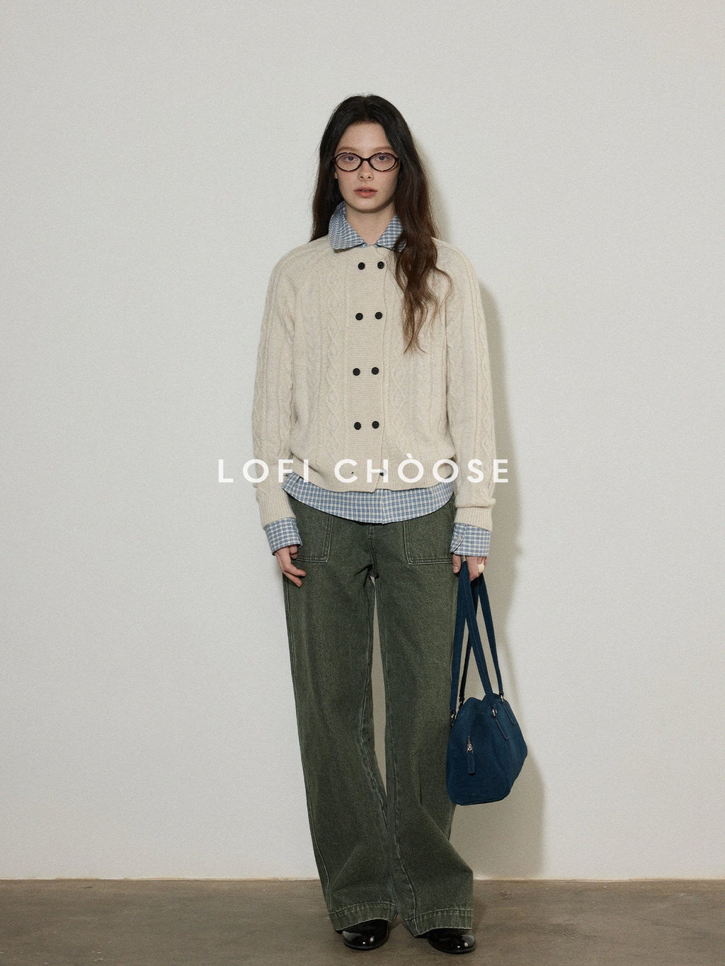 Lofi choose Soft Wool Blend Loose Fit Commuter Open Front Double Button Knit Women Cardigans