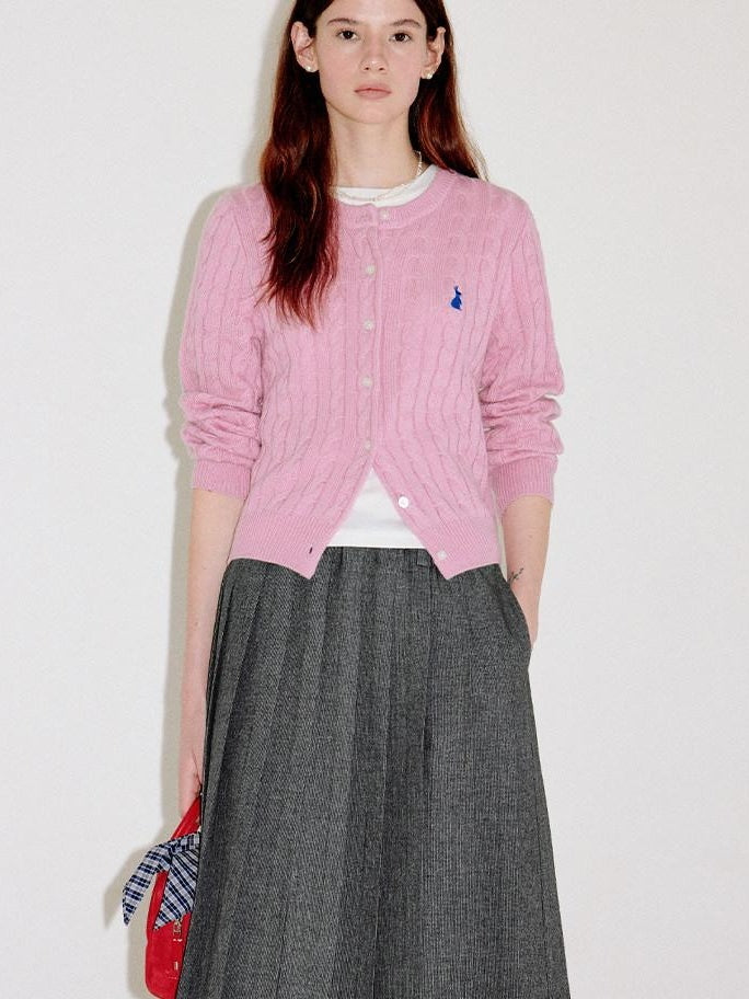 fano Thermal Wool Blend Straight Fit Round Neck Single Button Women Knit Cardigans