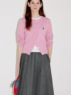 fano Thermal Wool Blend Straight Fit Round Neck Single Button Women Knit Cardigans