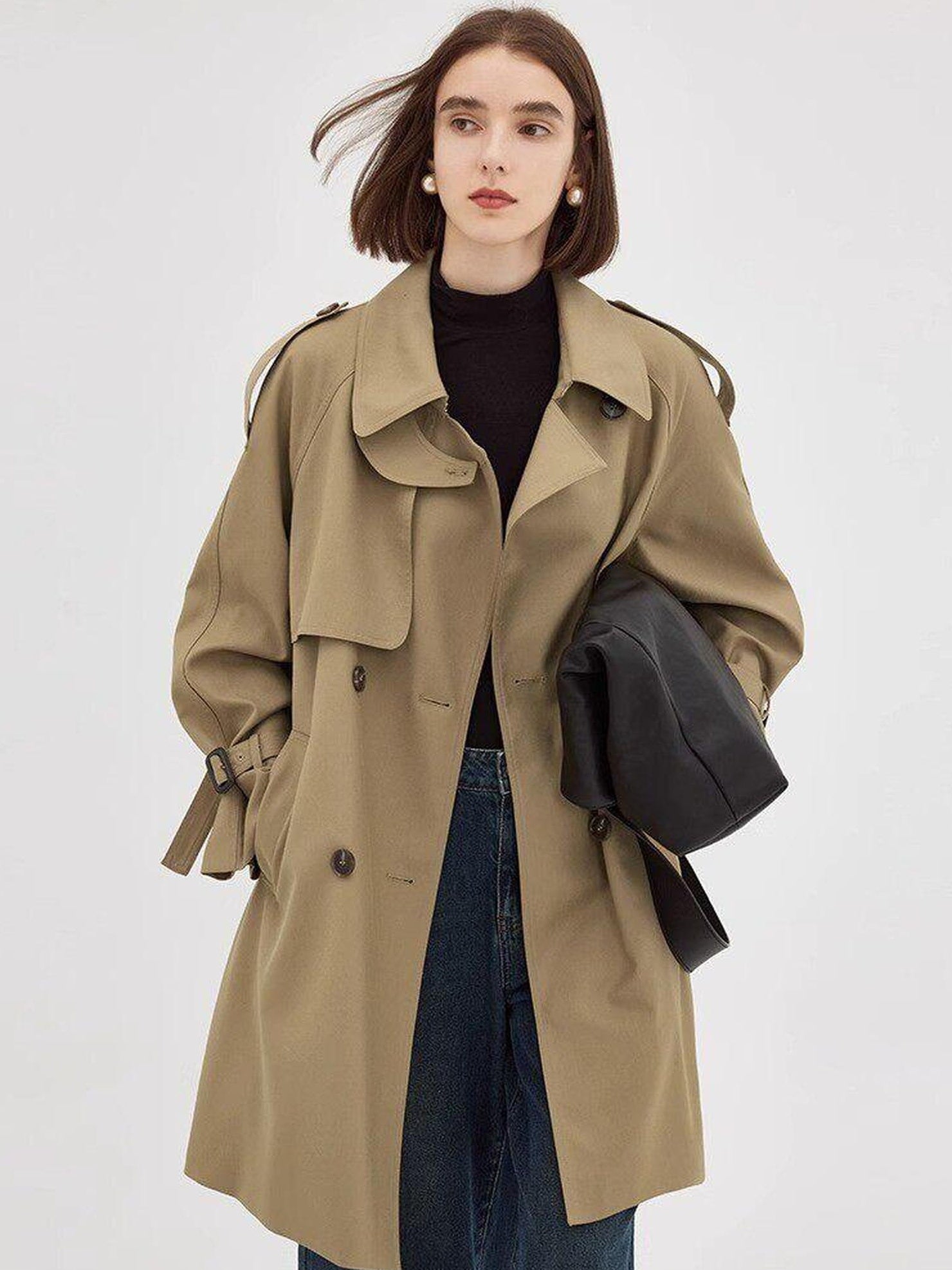 fano Minimalist Double Breasted Long Straight Fit Office Workwear Women Trench Coats