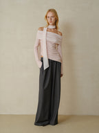 someonesometimes Cotton Blend Slim Fit Patchwork Knit Women Peach Pink Long Sleeve T-Shirts