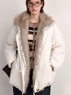 fano 90% White Duck Down Warm Loose Korean Commuter Hoodless Women Down Jackets