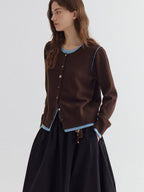 fano Pure Wool Commuter Regular Fit Roundneck Colorblock Women Brown Knit Cardigans