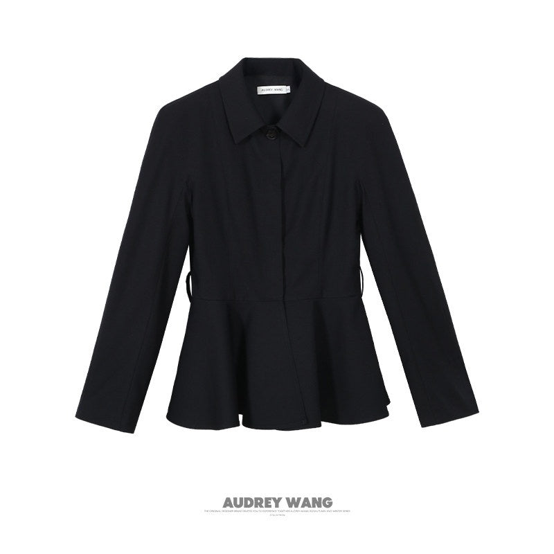 audreyyang_Waist_Slimming_Casual_Cropped_Lapel_Long_Sleeve_Black_Polyester_Top_&_Pants_Sets_MISSTT
