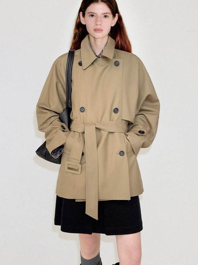fano Double Breasted Mid Length Loose Fit Korean Commuter Women Khaki Trench Coats
