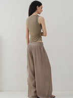 someonesometimes Light Lyocell Slim Ruffle Tie Cami Workwear Women Olive Green Tank Tops
