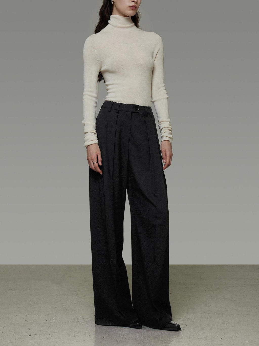 unspoken High Waist Pleated Skin Friendly Breathable Minimal Commuter Black Wide Leg Pants