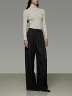 unspoken High Waist Pleated Skin Friendly Breathable Minimal Commuter Black Wide Leg Pants